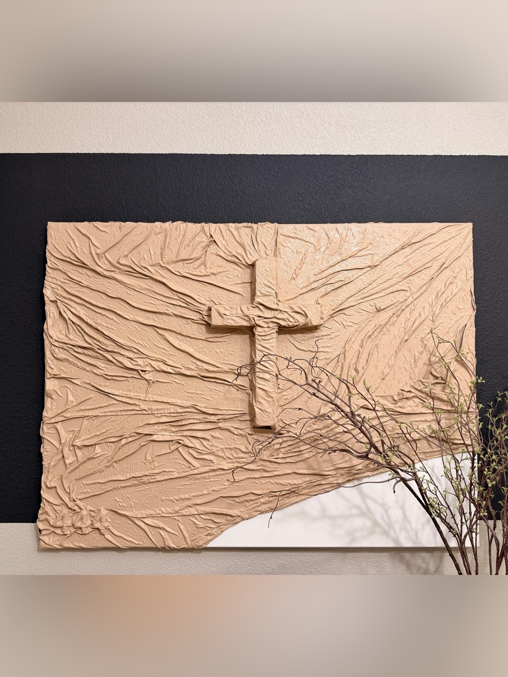 Handmade Oversized 3D Textured Cross Wall Art – 36” x 48”